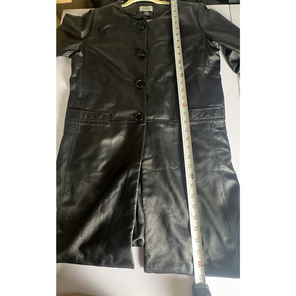 Neiman Marcus Women’s Medium (M) Black Genuine Leather Overcoat Jacket, Classic - Picture 11 of 11